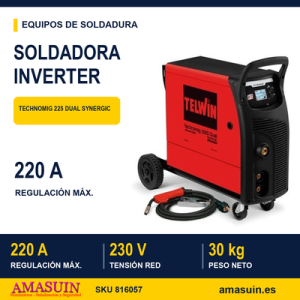Soldadora Inverter Technomig 225 Dual Synergic Hilo Multifunción.