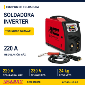Soldadora Inverter Technomig 240 Wave Hilo Multifunción.