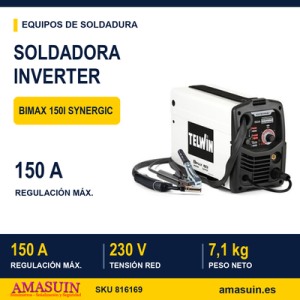 Soldadora Inverter Bimax 150i Synergic Hilo Multifunción.