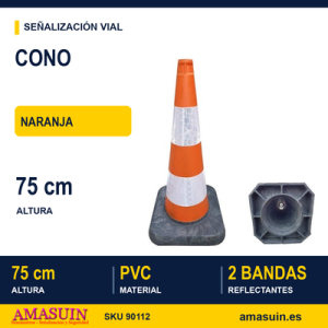 Cono Naranja PVC 75cm. 1 Pieza 2 Bandas Réflex.