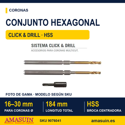 Conjunto Hexagonal HSS Click&Drill 16-30mm 1 Conjunto Hexagonal HSS Click&Drill 16-30mm