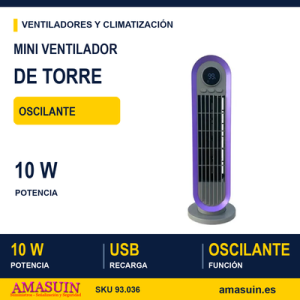 Mini ventilador torre oscilante.10W. USB