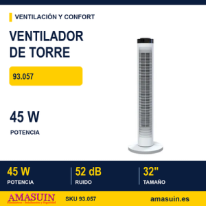 Ventilador de torre 45W con mando.