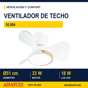 Ventilador techo LED con 3 aspas. 51 cm.