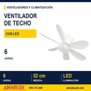 Mini ventilador techo LED.6 aspas. 52cm