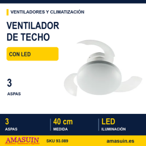 Mini vent.techo LED.3 aspas retract 40cm