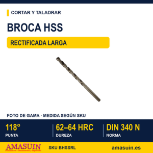 Broca HSS Rectificada Larga.