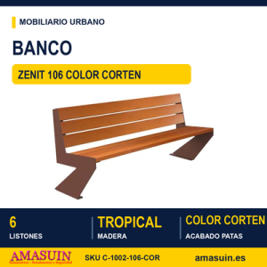 Banco Zenit 106 M. Tropical y pata pintada en color corten