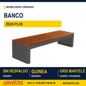 Banco Zeus Plus Acero Gris Martele y Madera de Guinea