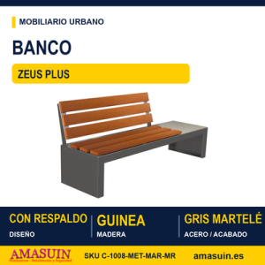Banco Zeus Plus en acero – gris martele y madera de Guinea