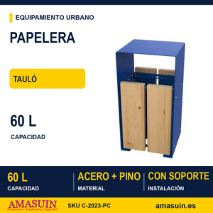 Papelera Tauló en Acero y Pino