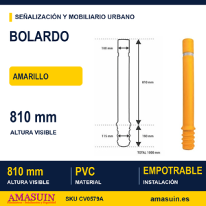 Bolardo Empotrable PVC 810mm Amarillo