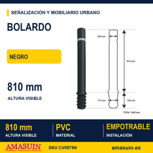 Bolardo Empotrable PVC 810mm Negro