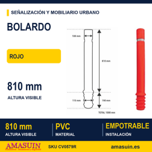 Bolardo Empotrable PVC 810mm Rojo