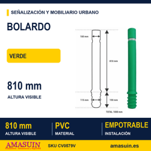 Bolardo Empotrable PVC 810mm Verde