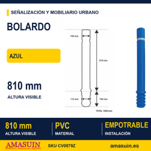 Bolardo Empotrable PVC 810mm Azul