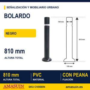 Bolardo Superficie PVC 810mm Negro
