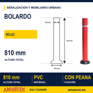 Bolardo Superficie PVC 810mm Rojo