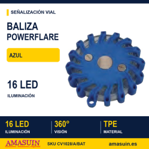 Baliza Powerflare Azul con Cargador 220v-12v