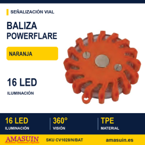 Baliza Powerflare Naranja con Cargador 220v-12v