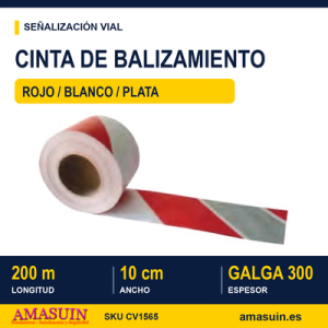 Cinta Balizar Roja Blanca Plata de 10cmx200m