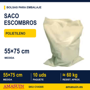 Saco Escombros Plástico 55x75cm Paquete 10 Unid