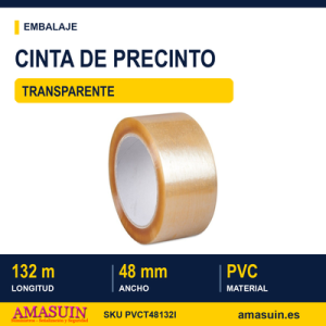 Cinta Precinto PVC Transparente 48mmx132m.