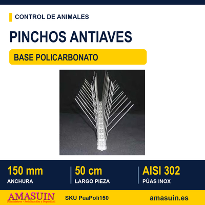 Pinchos Antiaves 150mm Policarbonato Púas Inox. 1 Pinchos Antiaves 150mm Policarbonato Púas Inox.