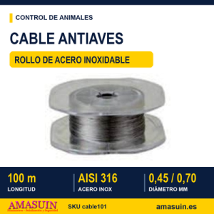 Cable Anti Aves Rollo 100 metros Acero Inoxidable.