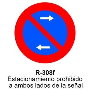 Señal Aluminio MOPU R308F Prohibido aparcar a ambos lados - Dorso cerrado