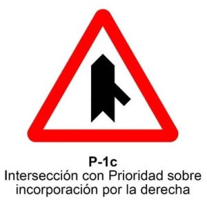 Señal Acero MOPU P1C Prioridad sobre incorporación por la derecha