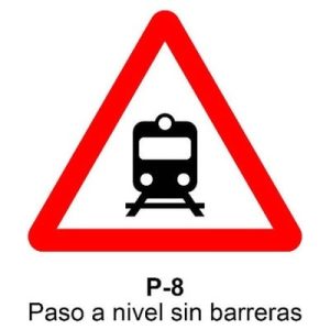 Señal Acero MOPU P8 Paso a nivel sin barreras