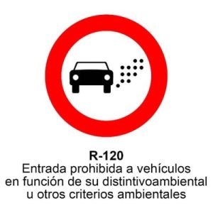 Señal Acero MOPU R120 Restricción por distintivo ambiental