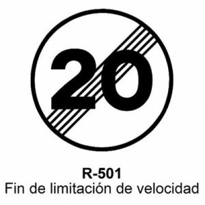Señal Acero MOPU R501 Fin de velocidad máxima 20 km/h