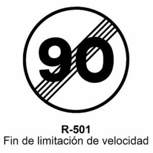 Señal Acero MOPU R501 Fin de velocidad máxima 90 km/h
