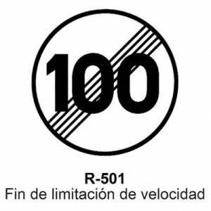 Señal Acero MOPU R501 Fin de velocidad máxima 100 km/h