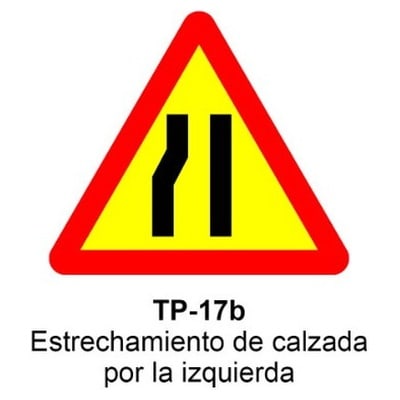 Señal Chapa Económica TP17B Estrechamiento de calzada por la izquierda 2 Señal Chapa Económica TP17B Estrechamiento de calzada por la izquierda