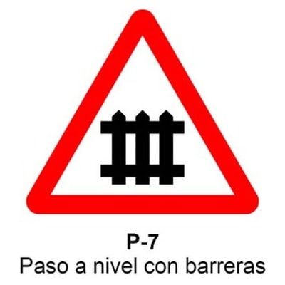 Señal Aluminio MOPU P7 Paso a nivel con barreras - Dorso cerrado 2 Señal Aluminio MOPU P7 Paso a nivel con barreras - Dorso cerrado