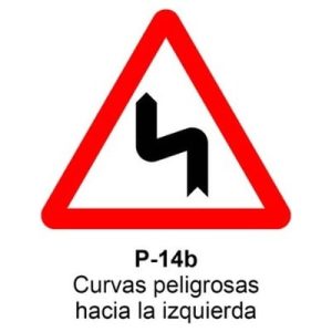 Señal Aluminio MOPU P14B Curvas peligrosas hacia la izquierda - Dorso abierto