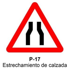 Señal Aluminio MOPU P17 Estrechamiento de la calzada - Dorso abierto