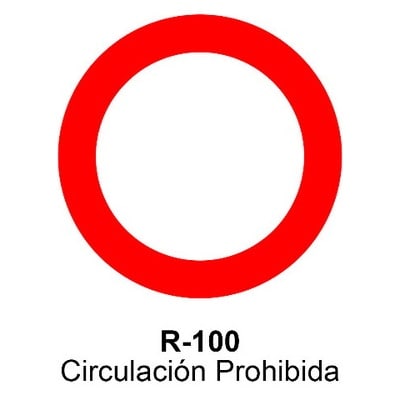 Señal Aluminio MOPU R100 Circulación prohibida - Dorso abierto 2 Señal Aluminio MOPU R100 Circulación prohibida - Dorso abierto