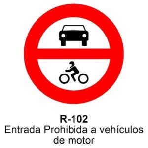 Señal Aluminio MOPU R102 Entrada prohibida a vehículos de moto - Dorso abierto