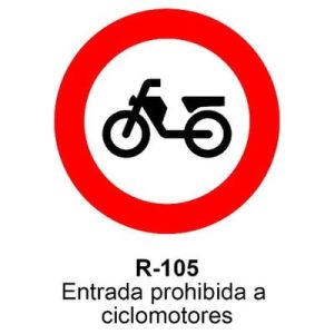 Señal Aluminio MOPU R105 Entrada prohibida a ciclomotores - Dorso cerrado