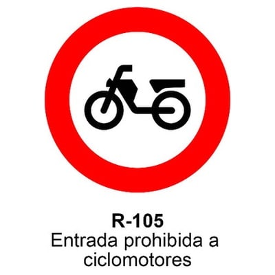 Señal Aluminio MOPU R105 Entrada prohibida a ciclomotores - Dorso cerrado 1 Señal Aluminio MOPU R105 Entrada prohibida a ciclomotores - Dorso cerrado