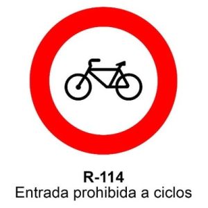 Señal Aluminio MOPU R114 Entrada prohibida a ciclos - Dorso cerrado