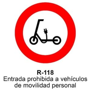 Señal Aluminio MOPU R118 Prohibido a movilidad personal - Dorso cerrado