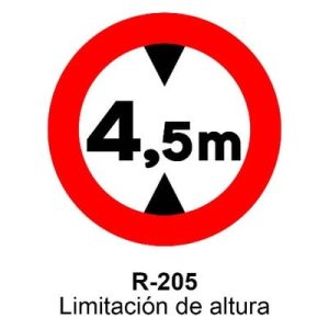 Señal Aluminio MOPU R205 Limitación de altura - Dorso abierto