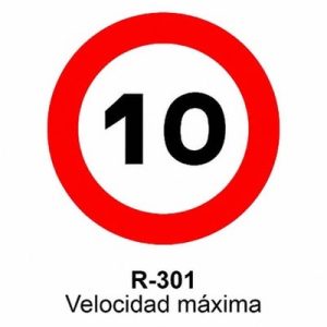 Señal Aluminio MOPU R301 Velocidad máxima 10 km/h - Dorso abierto