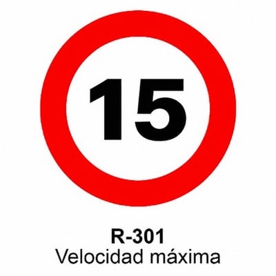 Señal Aluminio MOPU R301 Velocidad máxima 15 km/h - Dorso cerrado 1 Señal Aluminio MOPU R301 Velocidad máxima 15 km/h - Dorso cerrado