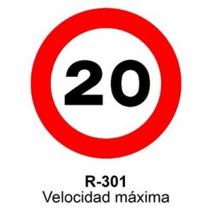Señal Aluminio MOPU R301 Velocidad máxima 20 km/h - Dorso cerrado